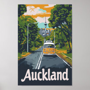 Auckland Aussie Vintag Retro Travel Illustration Poster