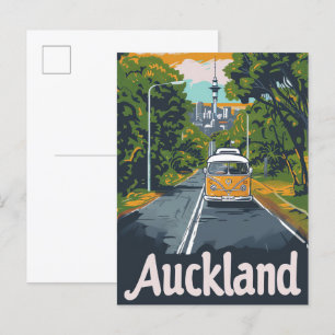 Auckland Aussie Vintag Retro Travel Illustration Postkarte