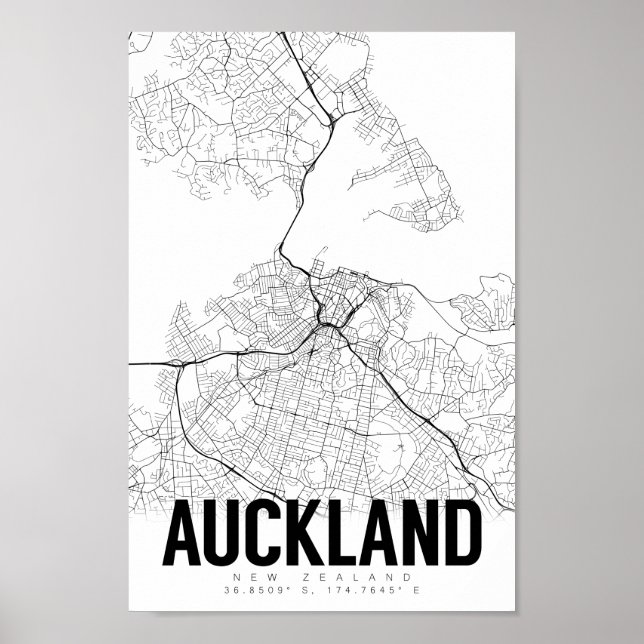 Auckland Neuseeland Minimalistisch Map Art Poster (Vorne)