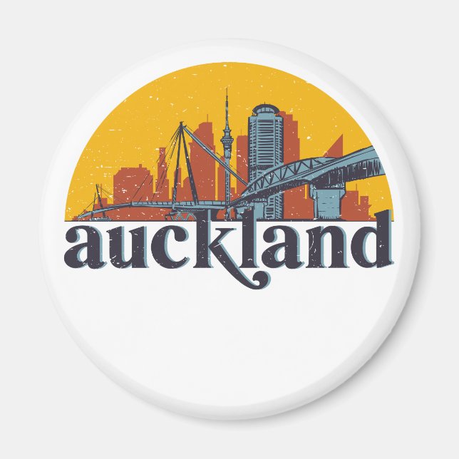 Auckland Neuseeland Retro City Skyline City City Magnet (Vorne)