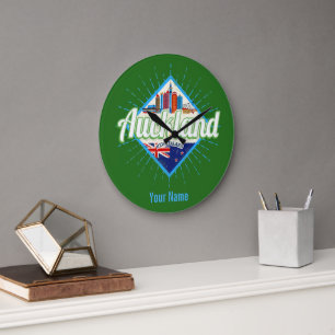 Auckland Neuseeland Retro-Silhouette vintage Große Wanduhr