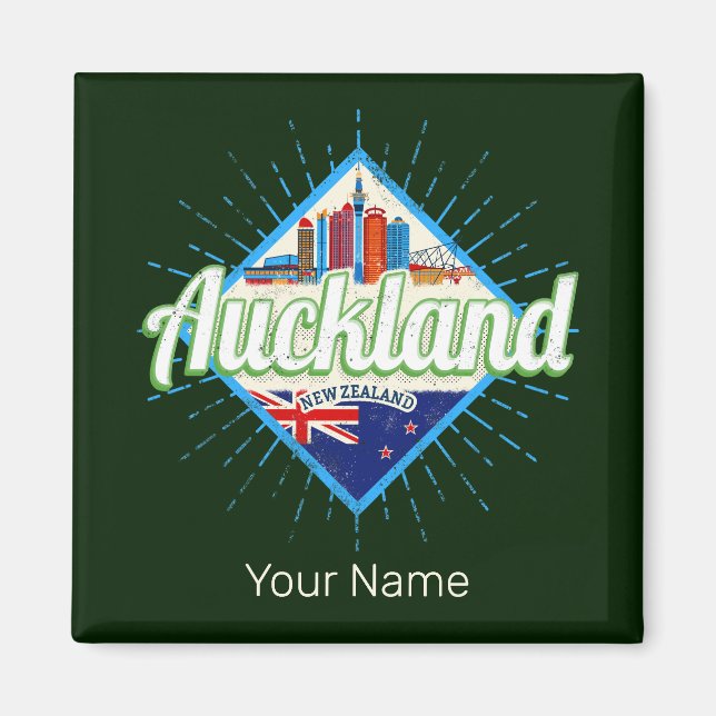 Auckland Neuseeland Retroskyline Vintag Magnet (Vorne)