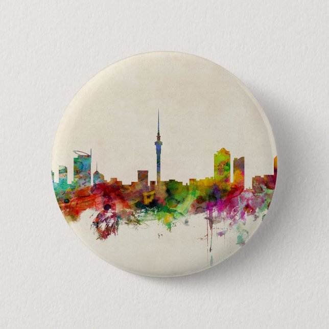 Auckland Neuseeland Skyline Button (Vorderseite)