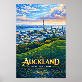 Auckland Neuseeland Skyline Illustration Reise Poster
