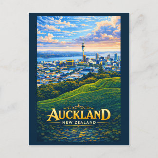 Auckland Neuseeland Skyline Illustration Reise Postkarte