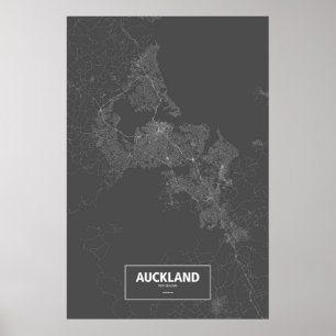 Auckland, Neuseeland (weiß auf Schwarzem) Poster