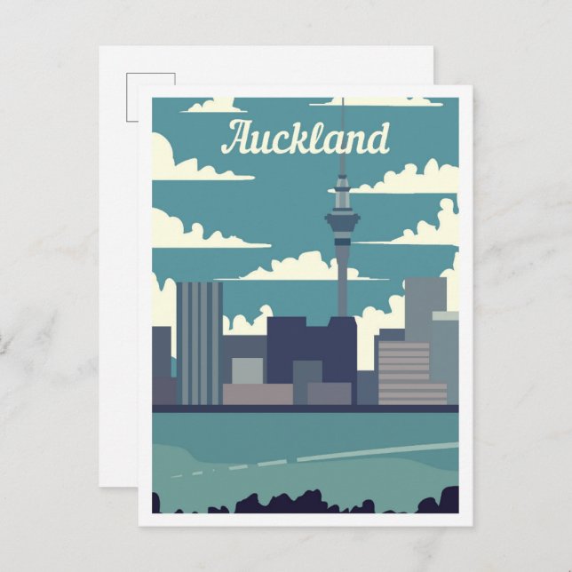 Auckland New Zealand Art Travel Illustration Postkarte (Vorne/Hinten)