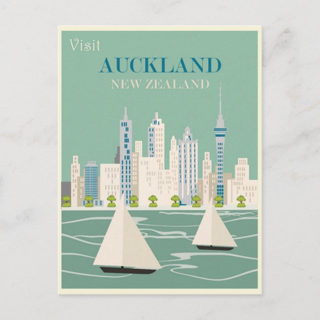 Auckland New Zealand Vintage Travel Postkarte (Vorderseite)