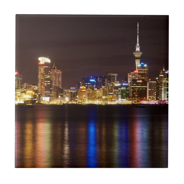 Auckland Night Cityscape Fliese (Vorderseite)