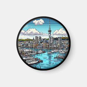 Auckland Skyline mit Hafen und Yachten Magnet