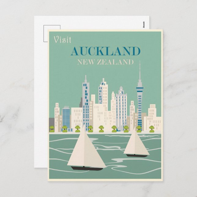 Auckland Vintage Poster Feiertagspostkarte (Vorne/Hinten)