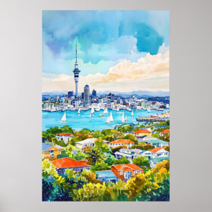 Auckland-Wasserfarbenposter-Wandkunst Auckland-Wan Poster