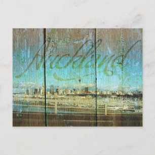 Auckland Wasserfront auf altem Holz Postkarte