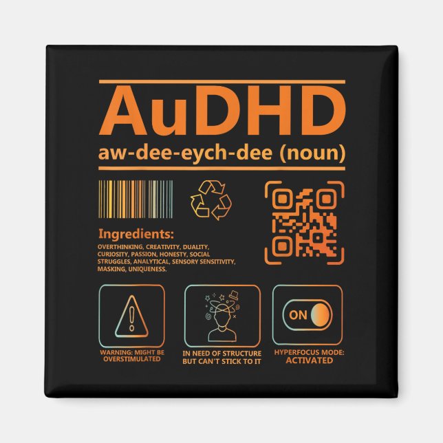 AuDHD-Definition Neurodiversitätsbewusstseins-Graf Magnet (Vorne)
