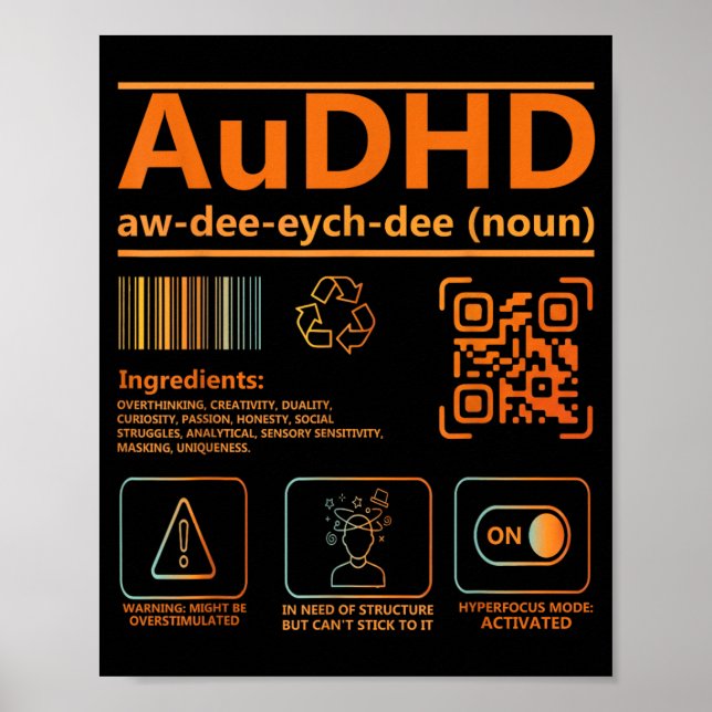 AuDHD-Definition Neurodiversitätsbewusstseins-Graf Poster (Vorne)