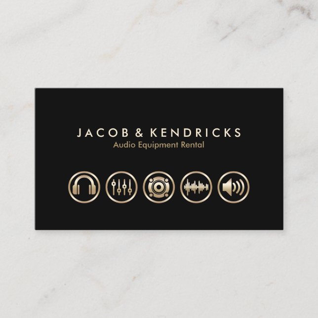 Audio Equipment Rental Gold Icons BusinessCard Visitenkarte (Vorderseite)