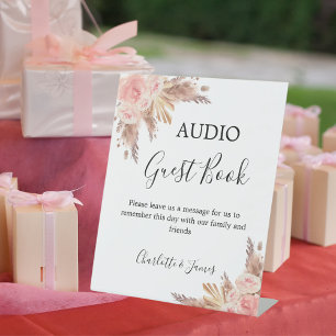 Audio-Gästebuch-Schild Blumen Pampasgras Hochzeit Sockelschild