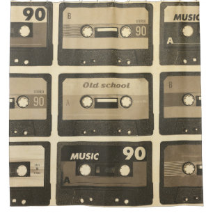 Audiokassette, Retro-Poster Hip-Hop. Duschvorhang