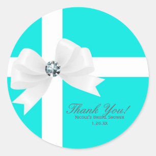 Audrey Blue Brautparty White Bow Diamond Favor Runder Aufkleber