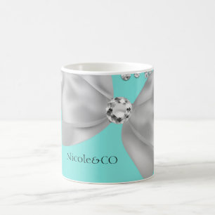 Audrey Girl Modern Blue Big White Bow Diamonds Tasse