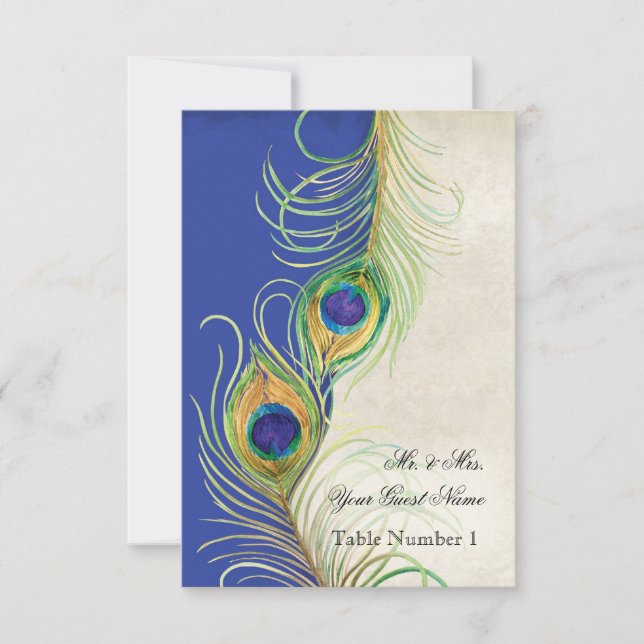 Audrey Jeanne Peacock Feather Blue Damask Einladun Einladung (Vorderseite)