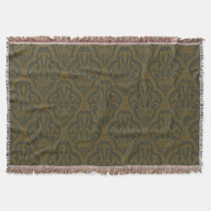 Audsley Vintage Gold Lilie Crown Green Damast Kuns Decke