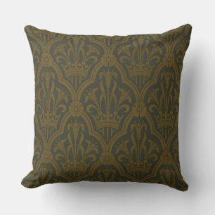 Audsley Vintage Gold Lilie Crown Green Damast Kuns Kissen