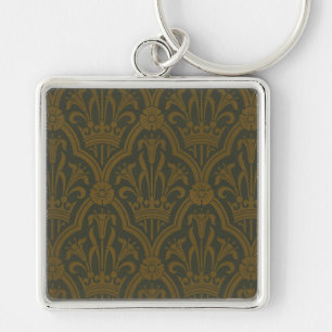 Audsley Vintage Gold Lilie Crown Green Damast Kuns Schlüsselanhänger