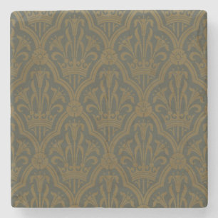 Audsley Vintage Gold Lilie Crown Green Damast Kuns Steinuntersetzer
