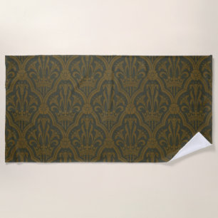 Audsley Vintage Gold Lilie Crown Green Damast Kuns Strandtuch