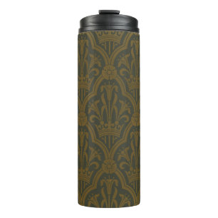 Audsley Vintage Gold Lilie Crown Green Damast Kuns Thermosbecher