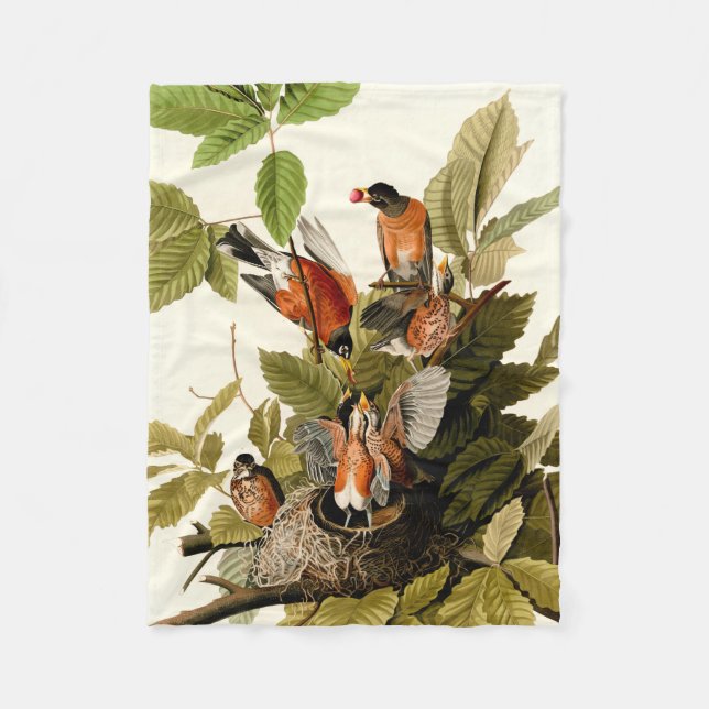 Audubon American Robin Wildlife Bird Illustration Fleecedecke (Vorderseite)