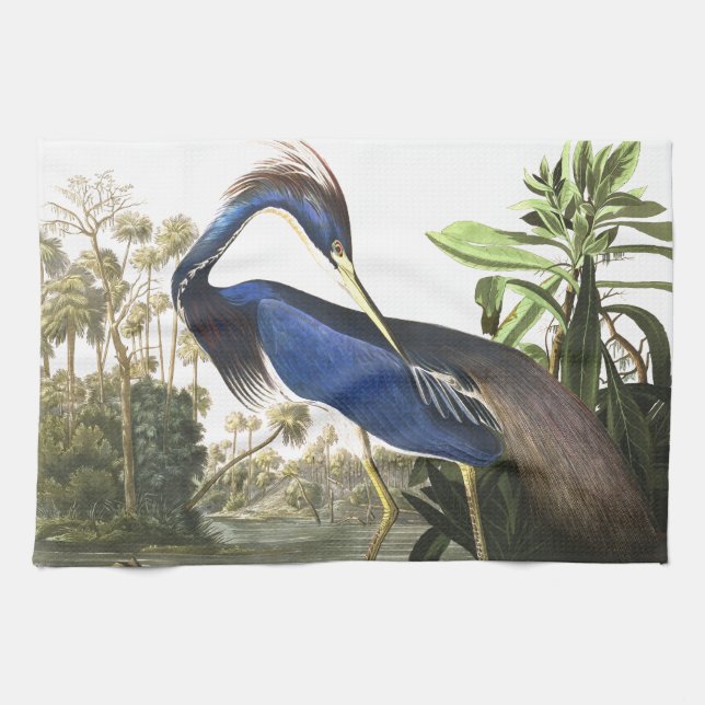 Audubon blaues Reiher-Vogel-Tier-Geschirrtuch Geschirrtuch (Horizontal)