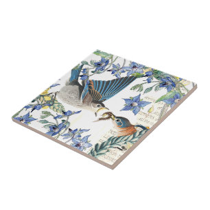 Audubon Blaumeise Vögel Borretsch Blumen Fliese
