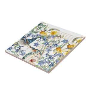 Audubon Blaumeise Vögel Narzissen Blumen Fliese