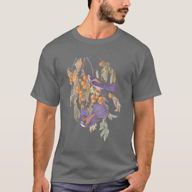 Audubon Blue Florida Scrub Jay auf Orange Tree T-Shirt (Vorderseite)