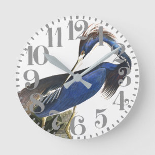 Audubon Blue Heron Bird Big Number Wall Clock Runde Wanduhr
