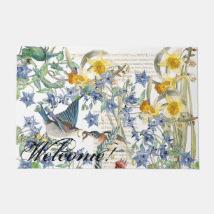 Audubon Drossel-Vogel-Blumen-willkommene Fußmatte