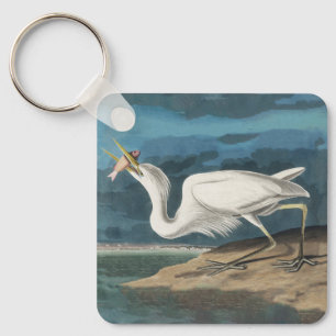 Audubon Großer Weißer Reiher: Vintage Küsten Vogel Schlüsselanhänger