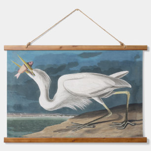 Audubon Großer Weißer Reiher: Vintage Küsten Vogel Wandteppich Mit Holzrahmen