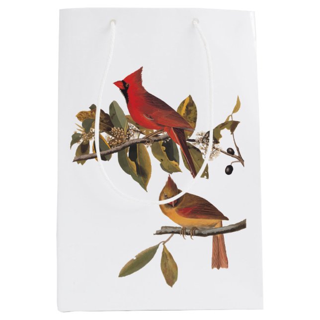 Audubon Kardinal Pair in Wild-Almond-Tree Mittlere Geschenktüte (Vorderseite)