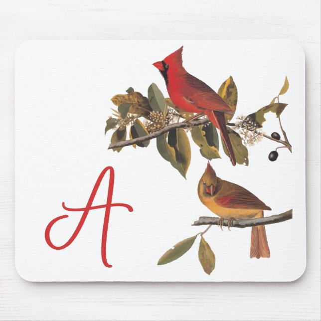 Audubon Kardinal Pair in Wild-Almond-Tree Mousepad (Vorne)