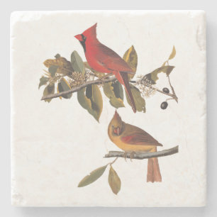 Audubon Kardinal Pair in Wild-Almond-Tree Steinuntersetzer