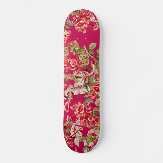 Audubon Kolibri-Vogel-Tier-Blumen mit Blumen Skateboard (Vorderseite)