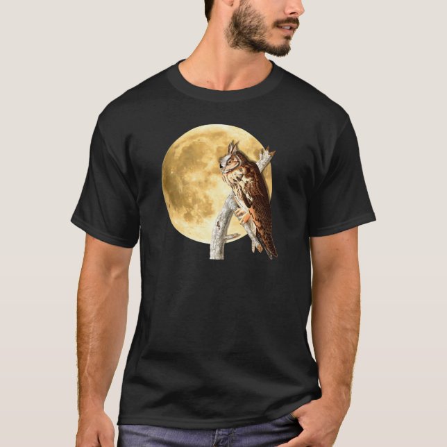 Audubon Lang-ohriges Eulen-Mond-Shirt Halloween T-Shirt (Vorderseite)