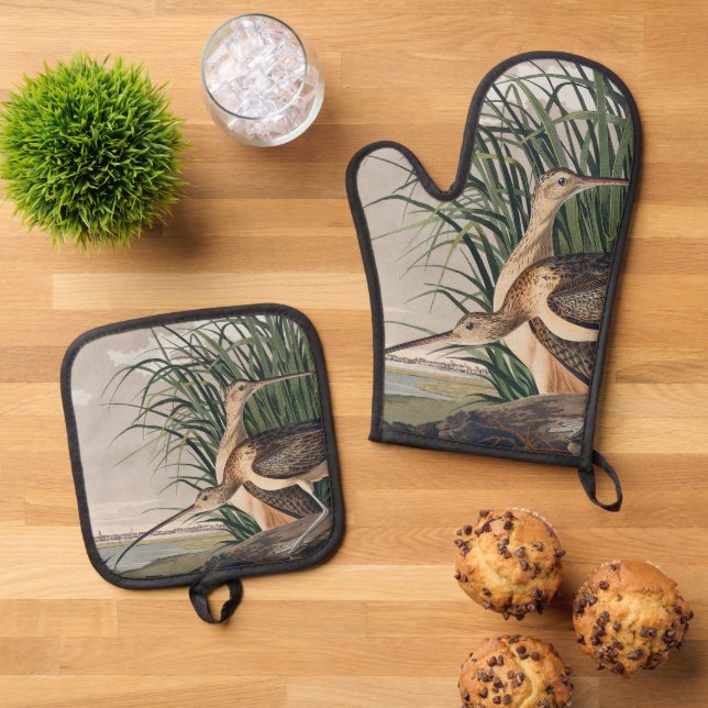 Audubon Long Billed Curlew Bird Ofenhandschuh & Topflappen-Set (Oben Unten)