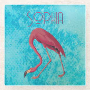 Audubon Pink Flamingo auf Blue Watercolor Glasuntersetzer