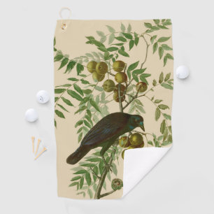 Audubon Purple Grackle Vogel Druck Vintage Botanik Golfhandtuch