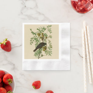 Audubon Purple Grackle Vogel Druck Vintage Botanik Serviette