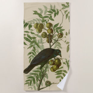 Audubon Purple Grackle Vogel Druck Vintage Botanik Strandtuch